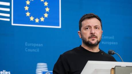 Ukrainian leader Vladimir Zelensky addresses the media at the EU summit in Brussels, Belgium on December 19, 2024.