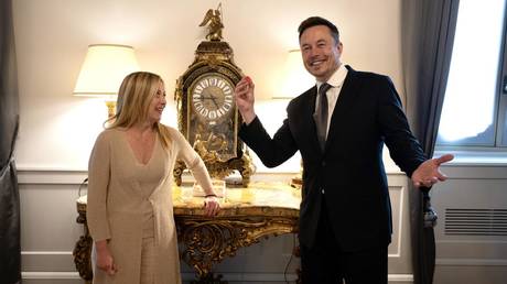 FILE PHOTO:I talian Prime Minister Giorgia Meloni meets with Elon MUsk, founder of Tesla and SpaceX, at Chigi Palace in Rome, Italy, 15 June 2023