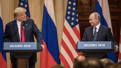 US President Donald Trump and Russian President Vladimir Putin hold a joint press conference after the summit in Helsinki, on July 16, 2018.