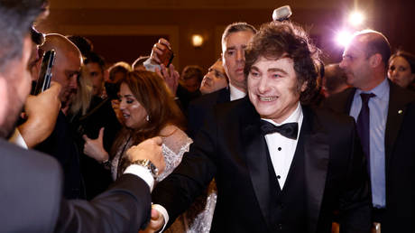 President of Argentina Javier Milei pictured at the Hispanic Inaugural Ball 2025 on January 18 in Washington DC.