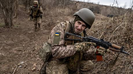 FILE PHOTO: Ukrainian troops taking part in training.