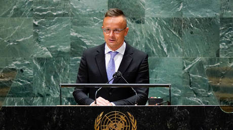 Peter Szijjarto addresses the UN General Assembly in New York City, September 23, 2021