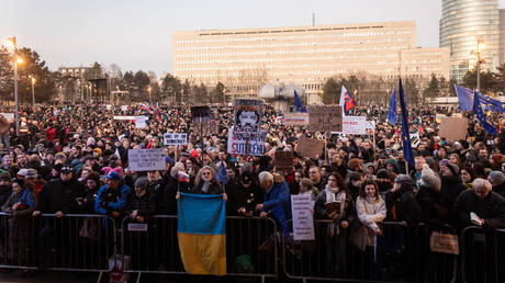 Protesters in Bratislava, Slovakia, January 24, 2025.