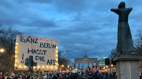 Demonstration against the right in front of the Brandenburg Gate on January 25, 2025 in Berlin, Germany.