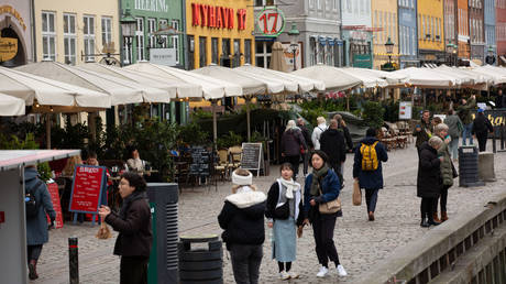 People walking in the street in Copenhagen, Denmark.