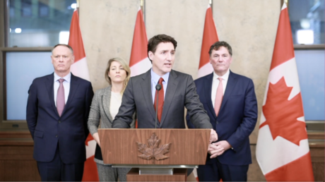 Canadian PM Justin Trudeau at a news conference on February 1, 2025