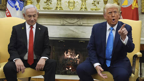 US President Donald Trump meets with Israeli PM Benjamin Netanyahu at the White House, Washington, DC, February 4, 2025.