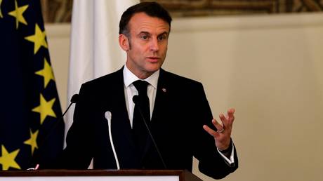  French President Emmanuel Macron speaks during a press-conference.