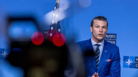 US Secretary of Defence Pete Hegseth speaks during the NATO Defense Ministers' meeting on February 13, 2025 in Brussels, Belgium.