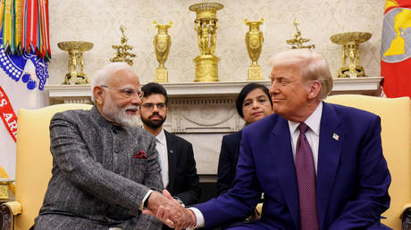 US President Donald Trump meets with Indian Prime Minister Narendra Modi at the White House in Washington DC, United States on February 13, 2025.