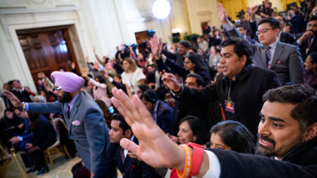 Members of the media pictured diring a joint press conference between US President Donald Trump and Indian Prime Minister Narendra Modi at the White House on February 13, 2025 in Washington, DC.