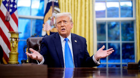 President Donald Trump speaks during an executive order signing in the Oval Office at the White House on February 11, 2025 in Washington, DC.