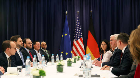 US vice president JD Vance (2L) participates in a bilateral meeting with German Foreign minister Annalena Baerbock (6thL) and German president Frank-Walter Steinmeier (7thL) at the 61st Munich Security Conference on February 14, 2025 in Munich, Germany.