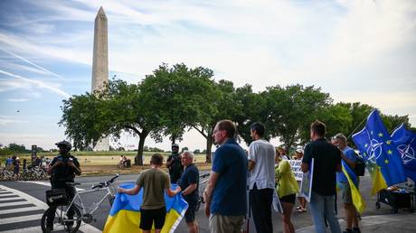 FILE PHOTO: Ukrainians and supporters at a rally in Washington, DC.