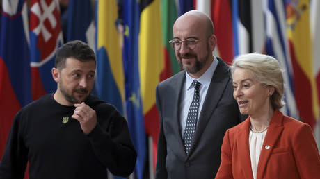 FILE PHOTO. Vladimir Zelensky, President of the European Council Charles Michel, President of the European Commission Ursula von der Leyen attend the European Council at Batiment Europa on October 17, 2024 in Brussels, Belgium.