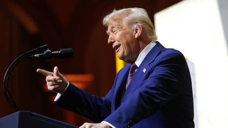 US President Donald Trump delivers remarks at the Republican Governors Association meeting in Washington, DC on February 20, 2025.