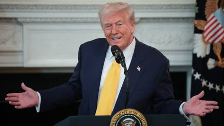 US President Donald Trump addresses a meeting of governors at the White House on February 21, 2025 in Washington, DC.