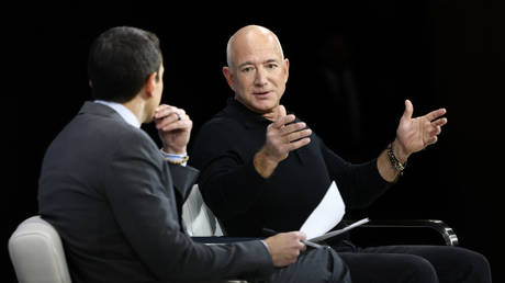 Jeff Bezos, owner of the Washington Post, speaks during the New York Times annual DealBook summit, New York City, December 4, 2024.