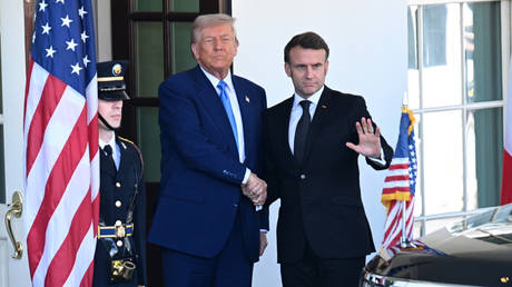 US President Donald Trump meets with French President Emmanuel Macron at the White House on February 24, 2025 in Washington, DC.