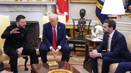 US President Donald Trump and Vice President JD Vance meet with Ukrainian leader Vladimir Zelensky in the Oval Office.