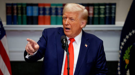 US President Donald Trump takes a question from a reporter at the White House on March 3, 2025 in Washington, DC.