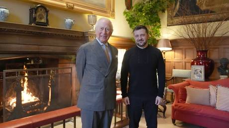 King Charles III hosts Ukrainian leader Vladimir Zelensky at the Sandringham Estate on March 2, 2025 in Sandringham, Norfolk.