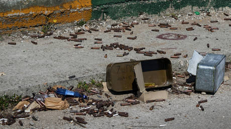 Spent cartridges litter a street in the city of Latakia, Syria on March 10, 2025.