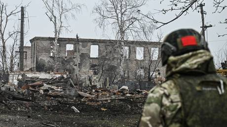 A Russian serviceman in the recently liberated village of 
Malaya Loknya, Kursk Region, Russia on March 11, 2025.