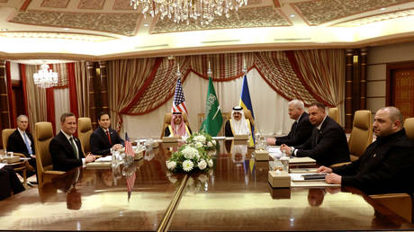 The US and the Ukrainian delegations hosted for talks in Jeddah, Saudi Arabia on March 11, 2025.