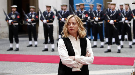 FILE PHOTO: Italian Prime Minister Giorgia Meloni during her visit to Denmark.