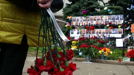  A memorial to the victims of the 2014 Odessa massacre is seen in Odessa, Ukraine, on May 2, 2021.