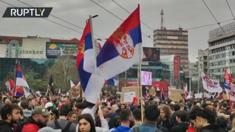 Massive crowd floods Belgrade streets for anti-government demonstration