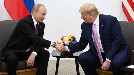 FILE PHOTO. Russian President Vladimir Putin and his US counterpart, Donald Trump, meeting on June 28, 2019.