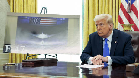 US President Donald Trump announces the F-47 program in the Oval Office of the White House.