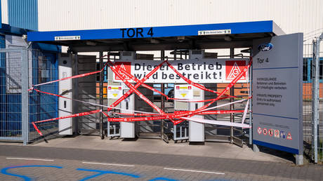 FILE PHOTO: Workers of Ford factory go on strike in Cologne, Germany.
