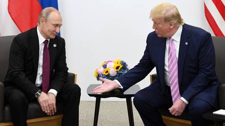 Vladimir Putin and Donald Trump meet during the G20 summit in Osaka, Japan, in June 2019.