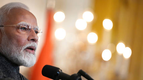 Indian Prime Minister Narendra Modi speaks at a joint press conference with US President Donald Trump in the East Room at the White House on February 13, 2025 in Washington, DC.