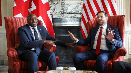 US Vice President JD Vance speaks with British Foreign Secretary David Lammy during a meeting at Chevening House on August 8, 2025 in Sevenoaks, England.