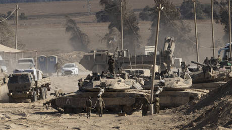Israeli military hardware pictured near the border with the Gaza Strip in Southern Israel on August 6, 2025.