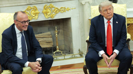 US President Donald Trump and German Chancellor Friedrich Merz hold a meeting in the Oval Office at the White House.