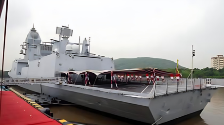 A new Indian Navy stealth frigate, ahead of its inauguration in Visakhapatnam on Tuesday, August 26.