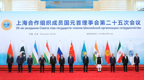 Participants of the Shanghai Cooperation Organization (SCO) summit pose for photos at the Meijiang Convention and Exhibition Center in Tianjin, China, Sept. 1, 2025.