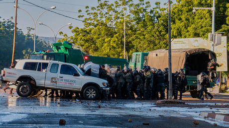 FILE PHOTO. Security forces take position during clashes in Garoua, Cameroon, Oct. 12, 2025.