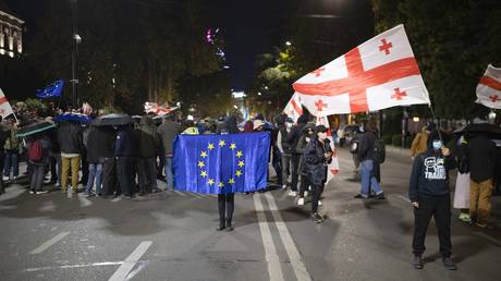 A protest in Tbilisi, Georgia, October 24, 2025.