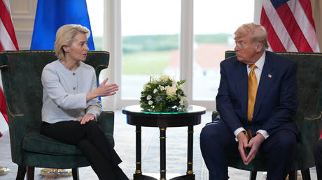 US President Donald Trump and President of the European Commission Ursula von der Leyen, Turnberry, Scotland,  July 27, 2025.