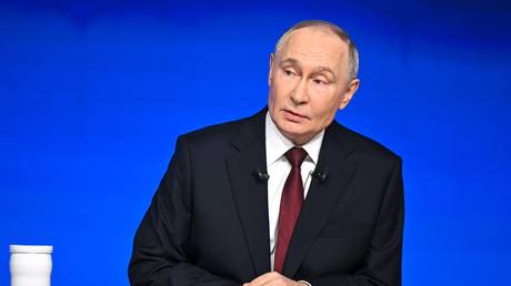 Russian President Vladimir Putin at his end-of-year press conference, Moscow, Russia, December 19, 2025.