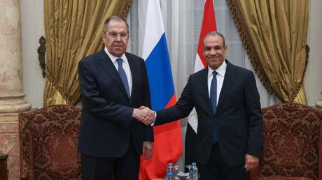 Russian Foreign Minister Sergey Lavrov and Egyptian Foreign Minister Badr Abdelatty attend a meeting on the sidelines of the 2nd Ministerial Conference of the Russia-Africa Partnership Forum in Cairo, Egypt, on December 19, 2025.