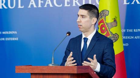 FILE PHOTO: Moldovan Foreign Minister Mihai Popsoi speaking during a press conference.