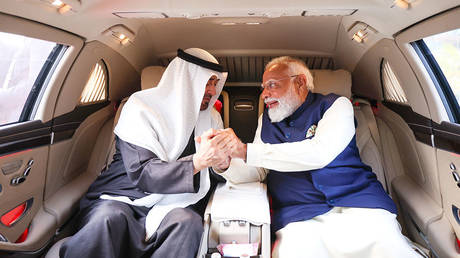 File poto: Indian Prime Minister Narendra Modi welcomes United Arab Emirates President Mohammed bin Zayed Al Nahyan in New Delhi, India on January 19.