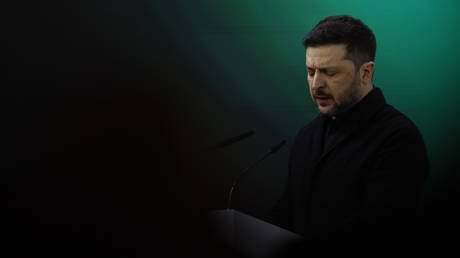Ukrainian leader Vladimir Zelensky speaks at the Munich Security Conference on February 14, 2026.